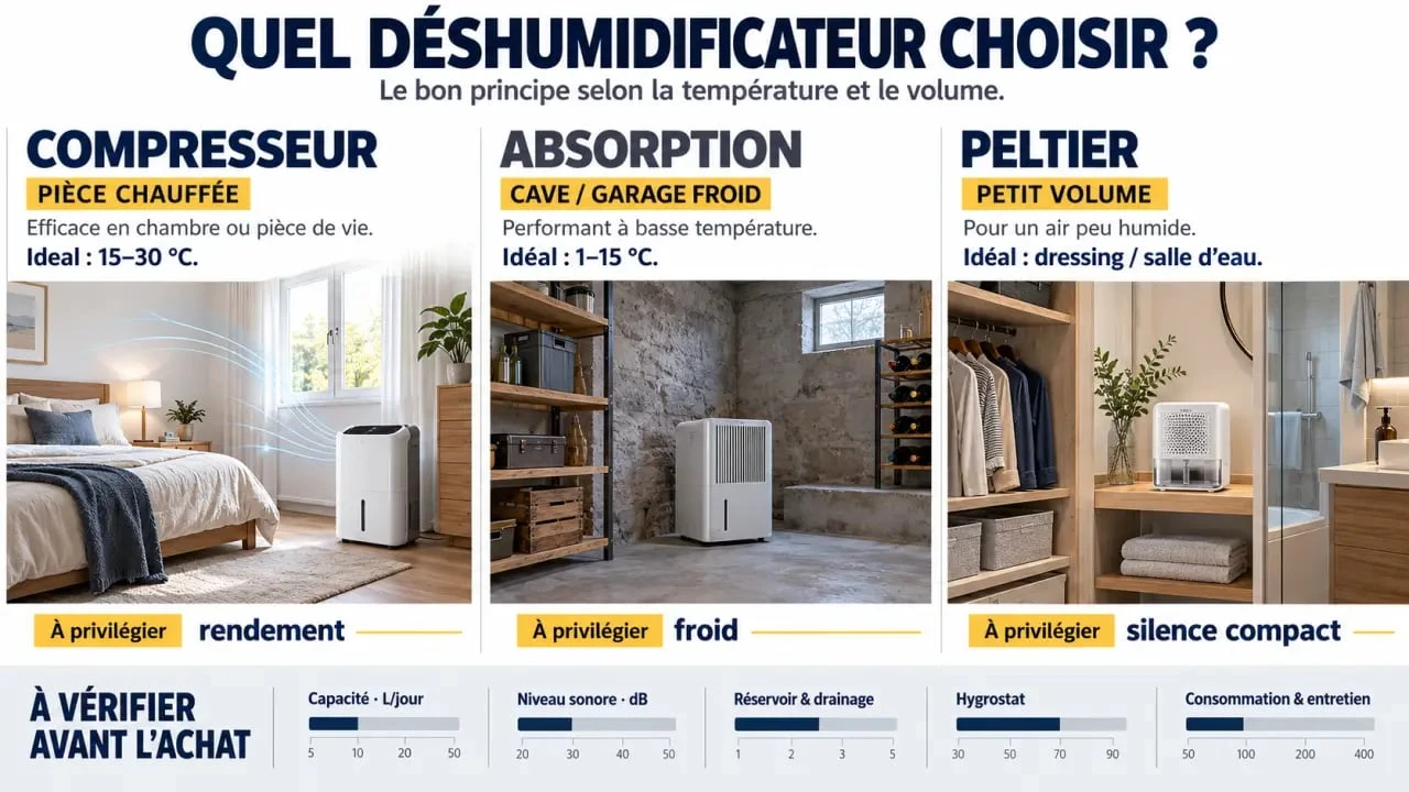 Test déshumidificateur que choisir : infographie comparative des technologies et critères de choix