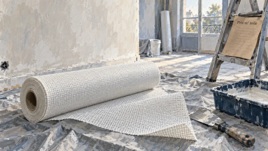 Prix m2 toile de verre : mur prêt avec rouleau