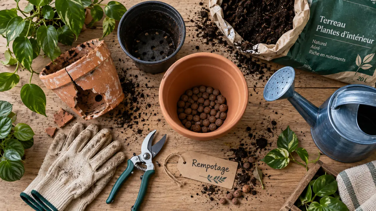 Comment rempoter une plante d'intérieur : pot 2 à 4 cm plus large, vue du rempotage