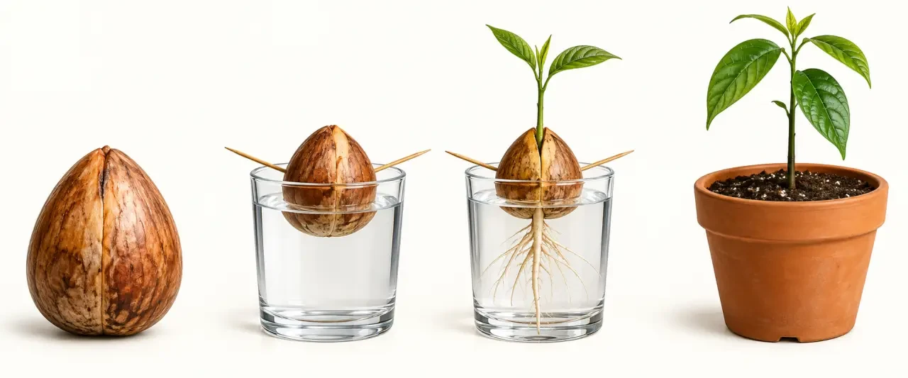 Étapes pour faire germer un noyau d’avocat dans l’eau puis le planter en pot