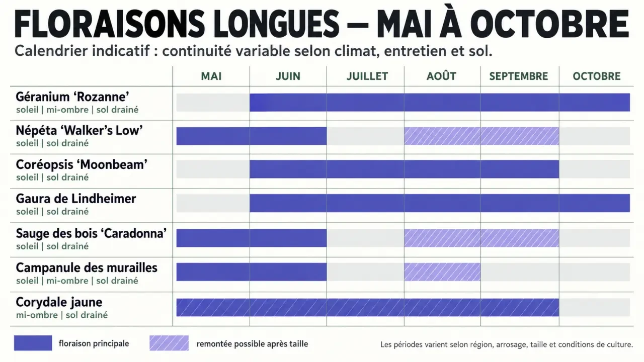 Calendrier des fleurs vivaces longue floraison de mai à octobre selon les variétés