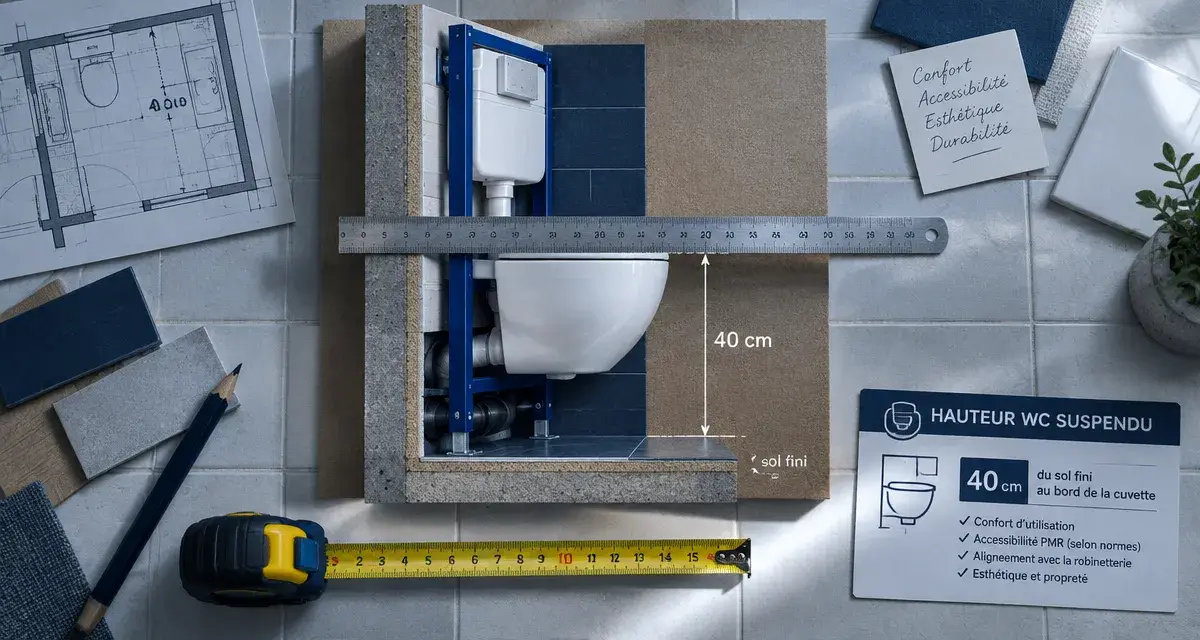 Hauteur toilette suspendu : repère 40 cm