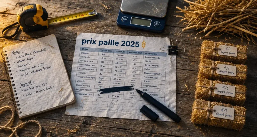 Prix paille 2025 : andain, balles, prix à la tonne