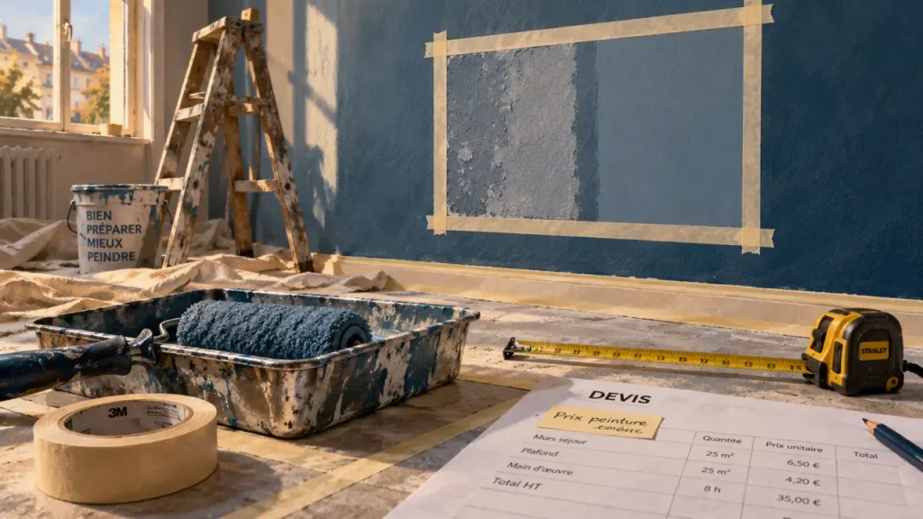 Prix de la peinture au m2 : test de préparation sur chantier
