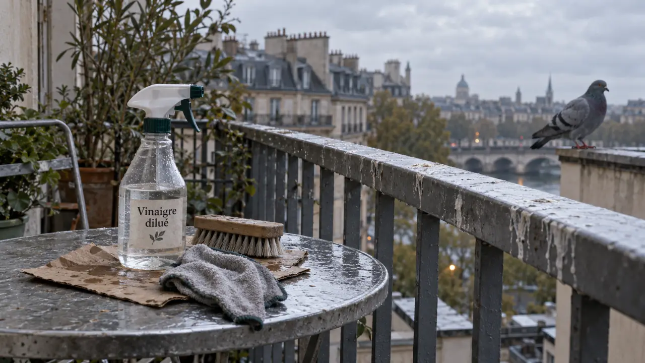Recette de grand mere pour faire fuir les pigeons : vinaigre sur balcon, vaporisateur et pigeon